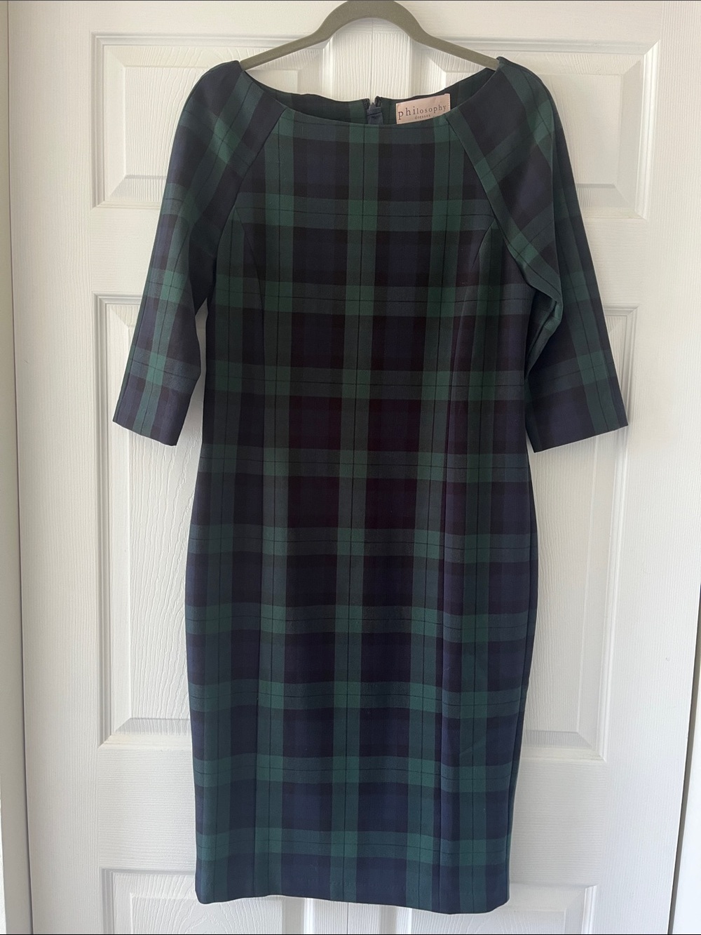 Philosophy Green and Navy Plaid Midi Dress